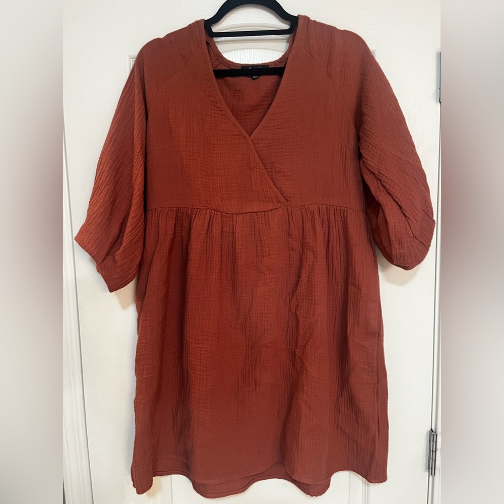 Madewell Lightspun Popover Tiered Mini Dress - Size S Burnt Sienna